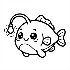 Adorable Angler Fish Coloring Page Adorable angler fish with a light.