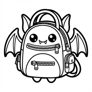 Bat Backpack Coloring Page Cute bat-shaped backpack with zippers.