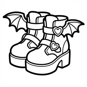 Bat Wing Boots Coloring Page Spooky boots with bat wings and heart buckles.