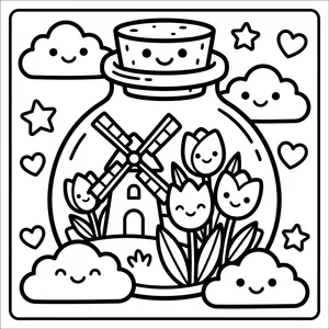 Beach Pool Mug Coloring Page A playful beach pool party with animals inside a smiling mug.
